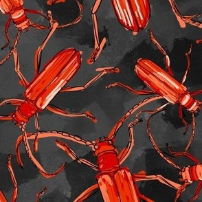 red beetles doodle on dark gray