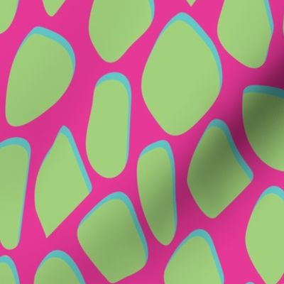 Bright Lime Green Abstract Stone on Hot Pink with Teal Shadows