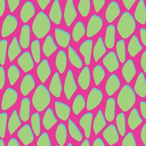 Bright Lime Green Abstract Stone on Hot Pink with Teal Shadows