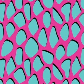 Large Scale Teal Mesh Stones on Hot Pink Retro Abstract