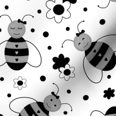 Bumble Bees Black White Floral Baby Girl Nursery 10 inch