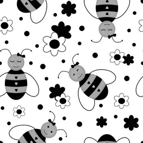 Bumble Bees Black White Floral Baby Girl Nursery 10 inch