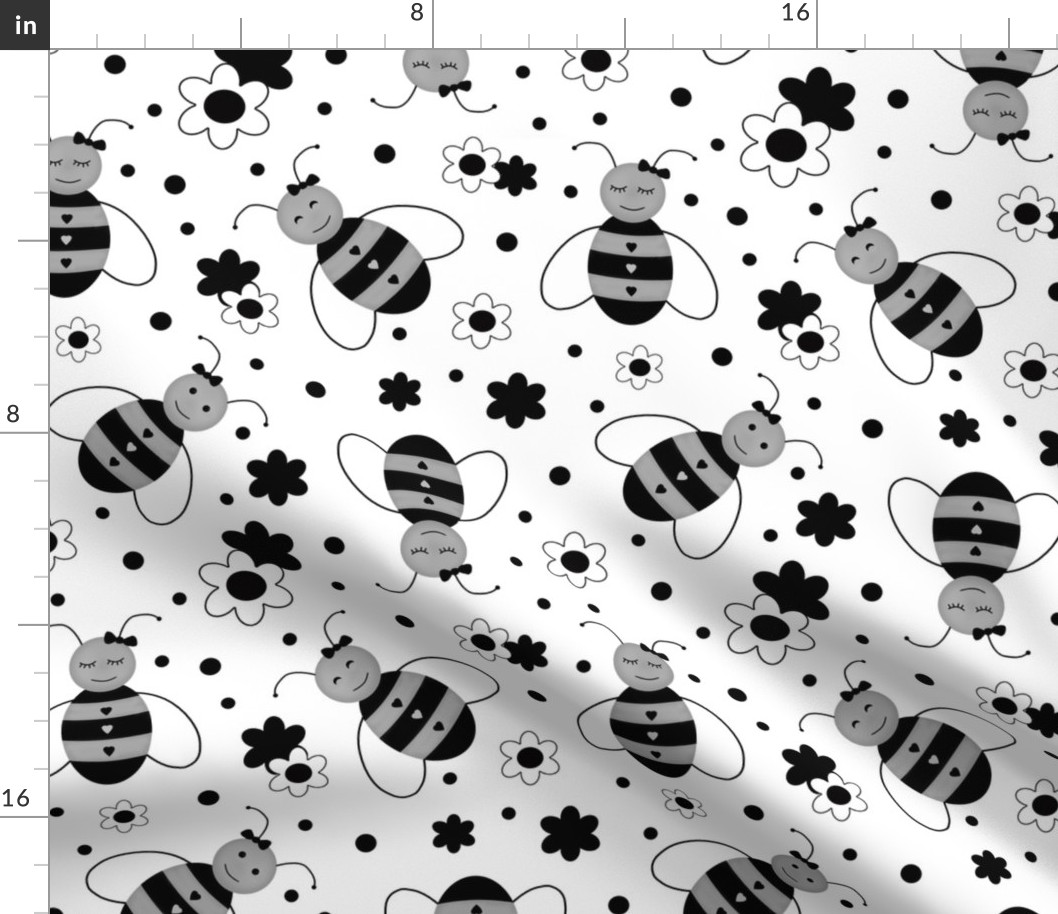 Bumble Bees Black White Floral Baby Girl Nursery 10 inch