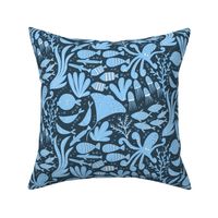 Sea Creatures  || Blue Sea Creatures  on Navy Blue || Summer Cove Collection by Sarah Price