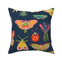 Pretty bugs! Butterflies_ ladybugs_ moths_ beetles and dragonflies all dressed up in bold happy colors_ ready for a bright and happy day - Navy blue (petal solids coordinate) - large 2