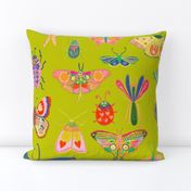 Pretty bugs! Butterflies_ ladybugs_ moths_ beetles and dragonflies all dressed up in bold happy colors_ ready for a bright and happy day - Cyber Lime Green  evening primrose - large 2