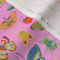 Pretty bugs! Butterflies, ladybugs, moths, beetles and dragonflies all dressed up in bold happy colors, ready for a bright and happy day - lavender pink - small