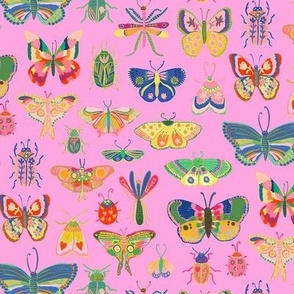 Pretty bugs! Butterflies, ladybugs, moths, beetles and dragonflies all dressed up in bold happy colors, ready for a bright and happy day - lavender pink - small