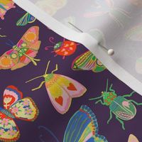 Pretty bugs! Butterflies, ladybugs, moths, beetles and dragonflies all dressed up in bold happy colors, ready for a bright and happy day - Plum purple (petal solids coordinate) - small