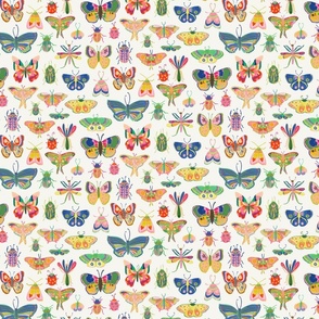 Pretty bugs! Butterflies, ladybugs, moths, beetles and dragonflies all dressed up in bold happy colors_ ready for a bright and happy day - soft white - small