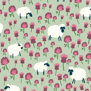 Scottish Sheep in the Meadow // Cream on Light Green