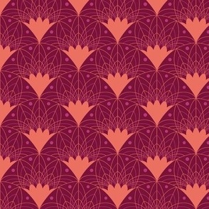 Art Deco Fans in Orange and Burgundy - Extra Small