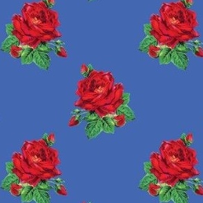 Red vintage roses on royal blue - small