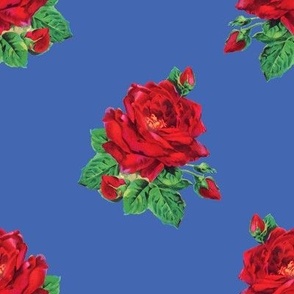 Red vintage roses on royal blue - large