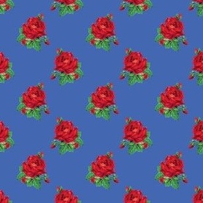 Red vintage roses on royal blue - mini