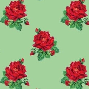 Red vintage roses on green - small