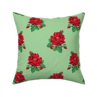 Red vintage roses on green - large
