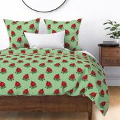 Red vintage roses on green - large