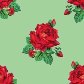 Red vintage roses on green - large