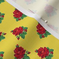 Red vintage roses on Illuminating Yellow - mini