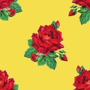 Red vintage roses on Illuminating Yellow - large