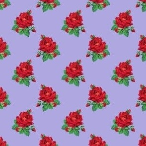 Red vintage roses on lilac - mini