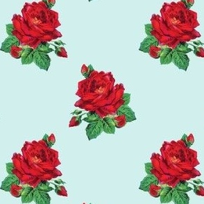 Red vintage roses on mint - small
