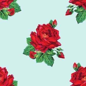 Red vintage roses on mint - jumbo