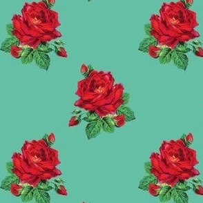 Red vintage roses on aqua - small