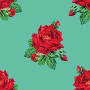 Red vintage roses on aqua - large