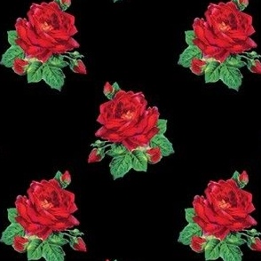 Red vintage roses on black - small