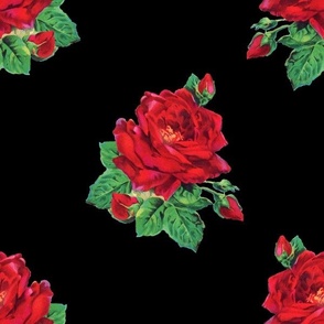 Red vintage roses on black - jumbo