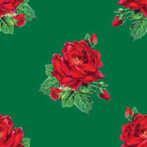 Red vintage roses on deep green - jumbo