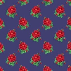 Red vintage roses on navy blue - mini