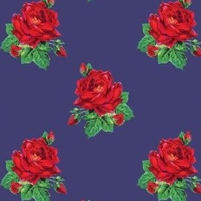 Red vintage roses on navy blue - small