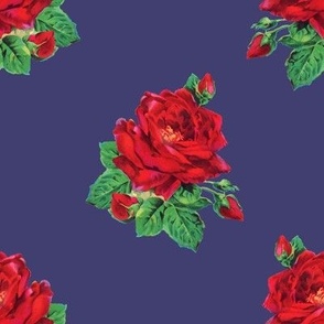 Red vintage roses on navy blue - large