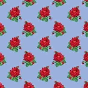Red vintage roses on sky blue - mini