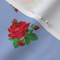 Red vintage roses on sky blue - small