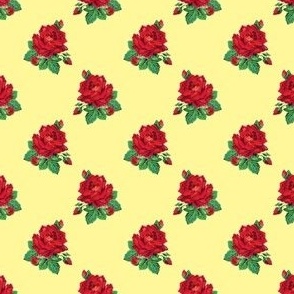 Red vintage roses on yellow - mini