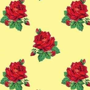 Red vintage roses on yellow - small