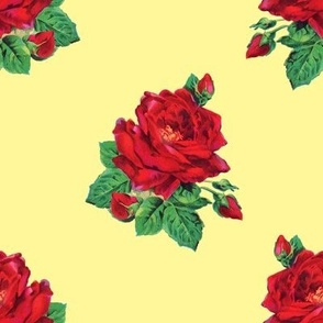 Red vintage roses on yellow - large
