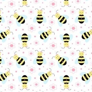 Bumble Bees Pink Floral Baby Girl Nursery 3 inches Small Scale