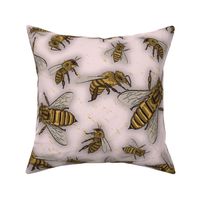 MagicMeadow Scattered Bees on Piglet Background - Darker Wings