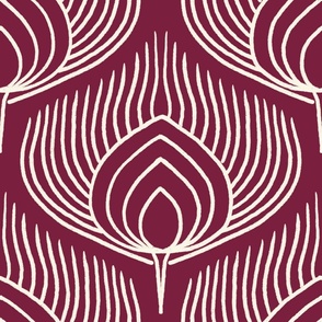 Large // Abstract Peacock Feathers: Decorative Animal Print - Beet Red 