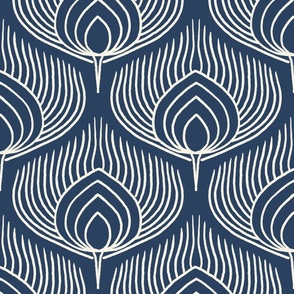 Medium // Abstract Peacock Feathers: Decorative Animal Print - Dark Blue