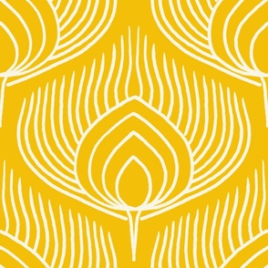 Large // Abstract Peacock Feathers: Decorative Animal Print - Lemon Yellow 
