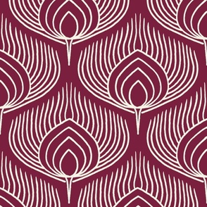 Medium // Abstract Peacock Feathers: Decorative Animal Print - Beet Red 