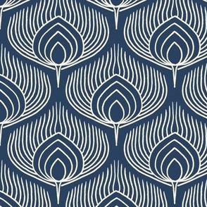 Small // Abstract Peacock Feathers: Decorative Animal Print - Dark Blue