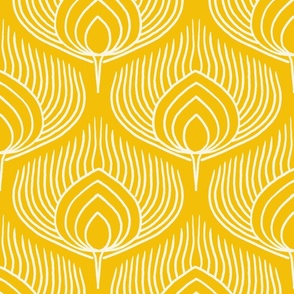 Medium // Abstract Peacock Feathers: Decorative Animal Print - Lemon Yellow