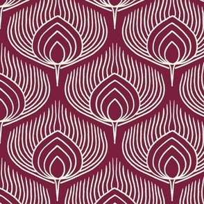 Small // Abstract Peacock Feathers: Decorative Animal Print - Beet Red 